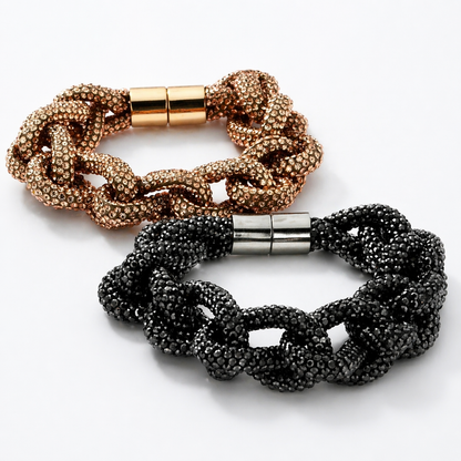 Armband Champagne Gun-Metal Knoten besetzt Glasperlen Statement Biba