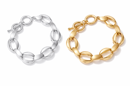 Armband Oval Gold-Silberfarben Nickelfrei Mode Gliederkette  Amorino