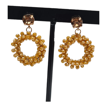 Ohrringe Orhänger Gold Blass-Orange Strassstein Perlenanhänger Nickelfrei Sweet7