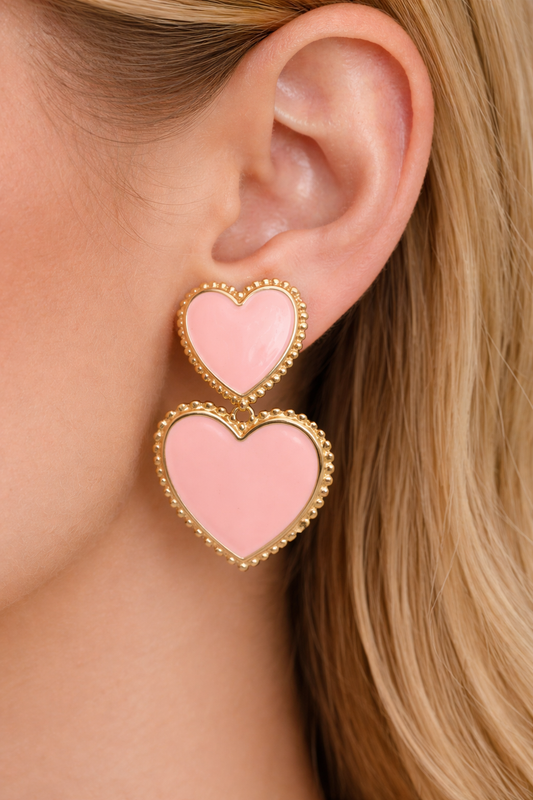 Yehwang Ohrhänger Ohrringe Emaille Herz Rosa gold Nickelfrei Liebe Romantik