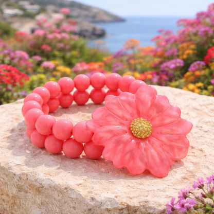 Armband Goldfarben "Ibiza Flower" Nickelfrei Sommer Trend Armband Rosa Creme-Beige