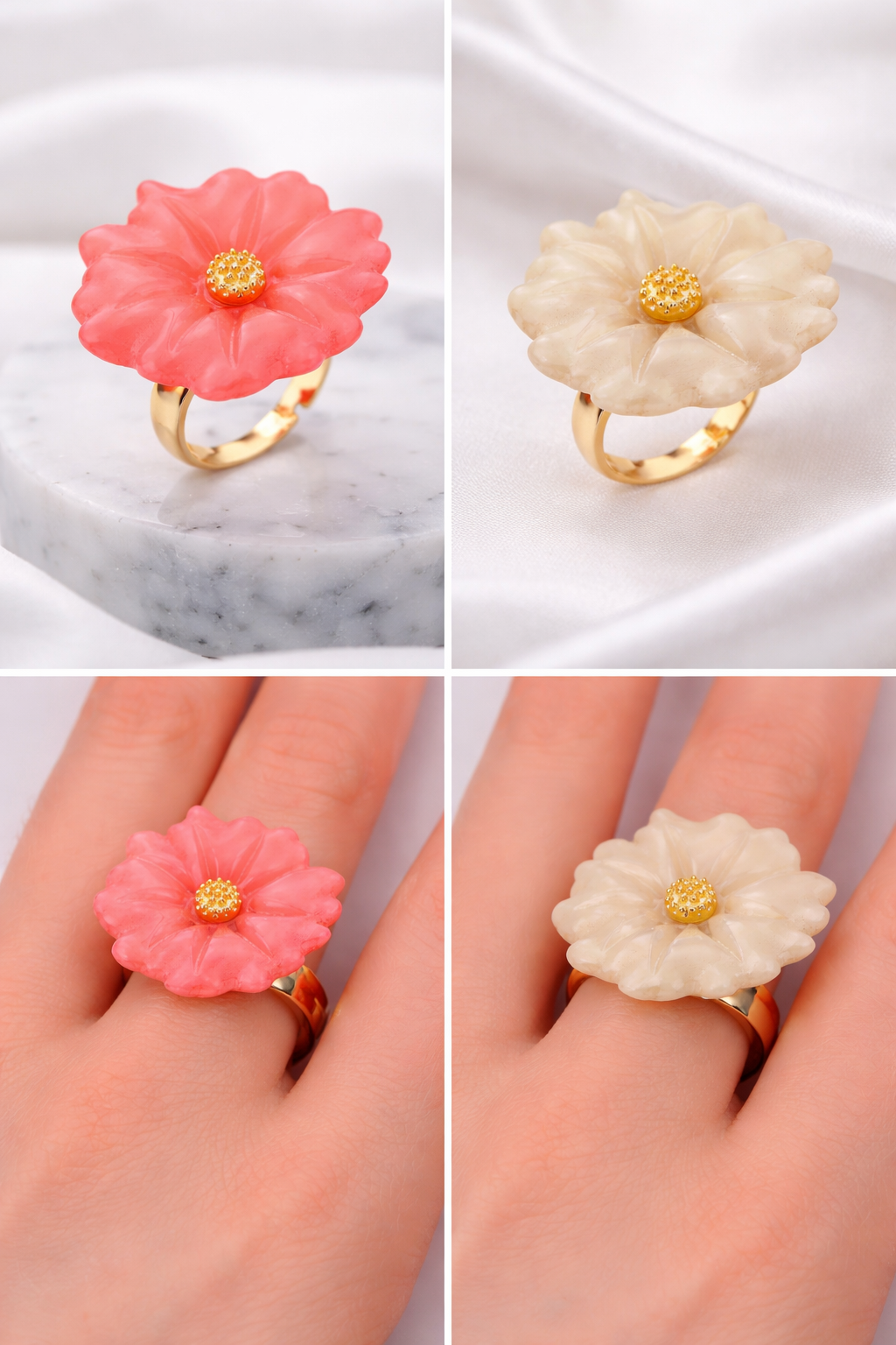 Ring One Size "Ibiza Flower" Trend nickelfrei Rosa Creme-Beige Mediteran