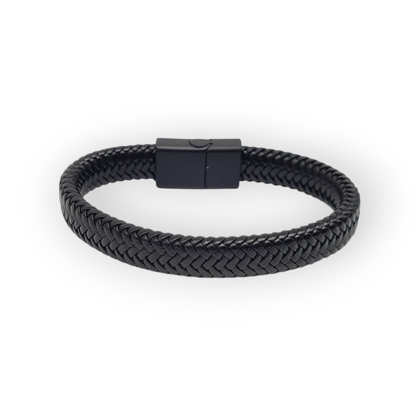 Armband Herrenarmband Schwarz geflochten Kunstleder nickelfrei Yehwang