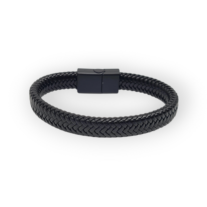 Armband Herrenarmband Schwarz geflochten Kunstleder nickelfrei Yehwang