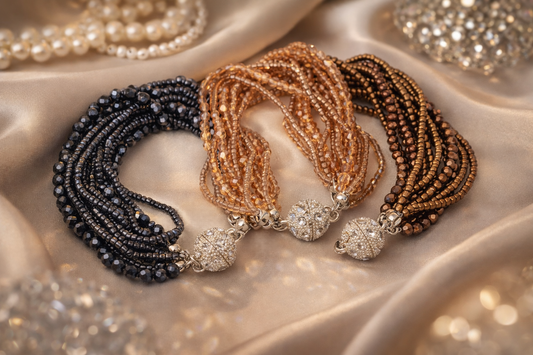 Armreif Nickelfrei Magnetverschluss Kupfer Blau Beige perlen elegant Luxus Cosmos