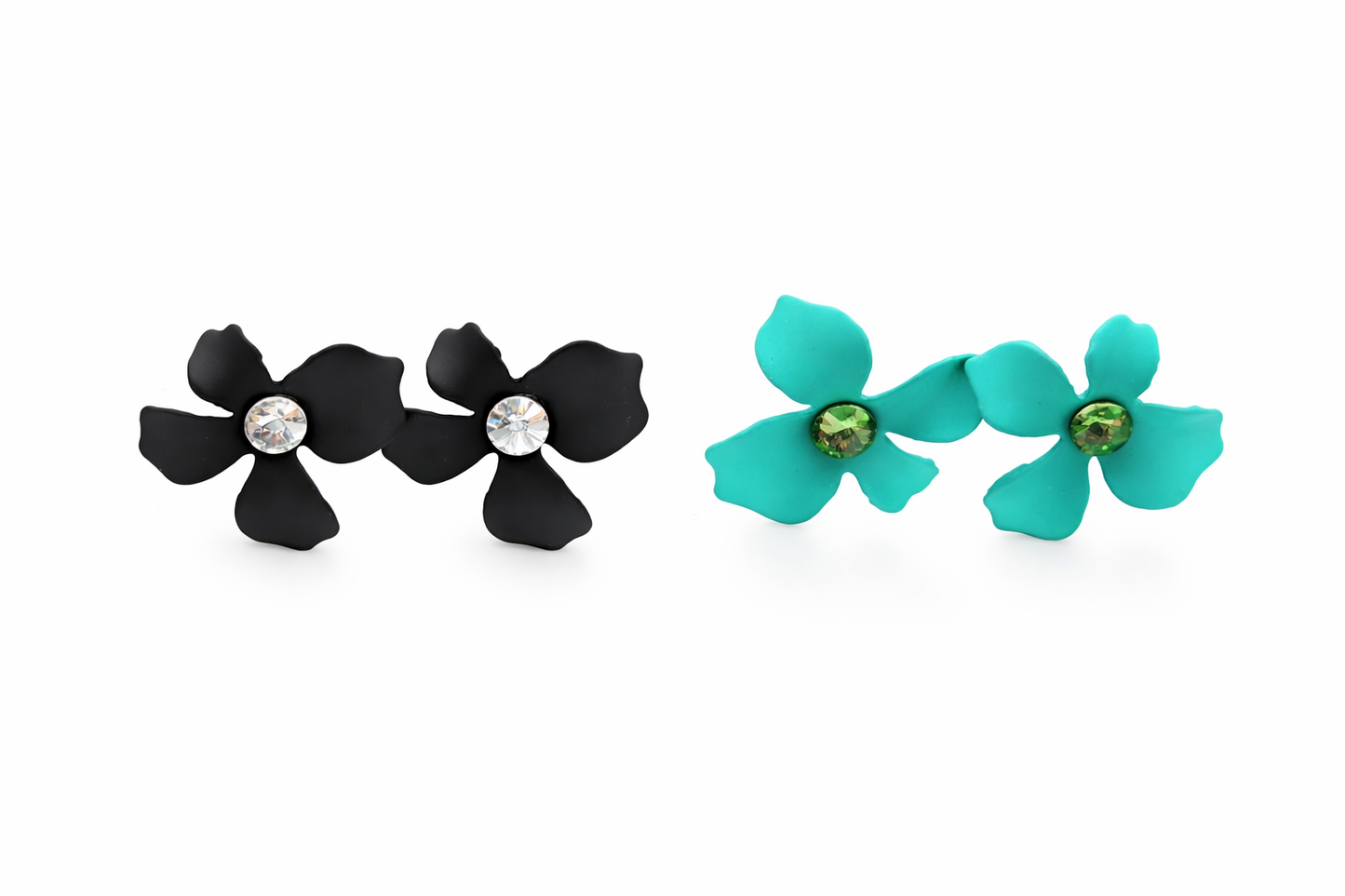 Ohrstecker Ohrringe nickelfrei Schwarz Türkis Strass Blumen filigran Yehwang