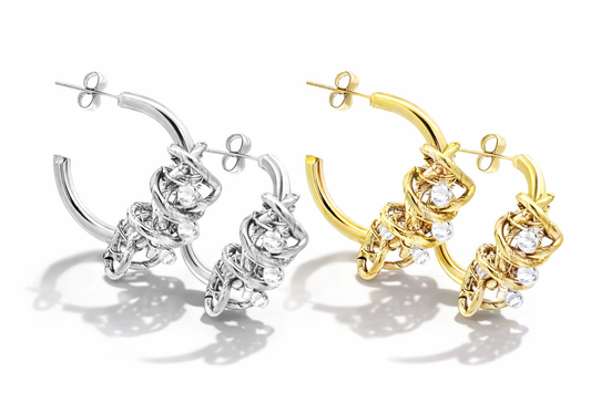 Creolen mit Kristallglas Ohrstecker Silber-Goldfarben Nickelfrei Elegant Statement Amorino