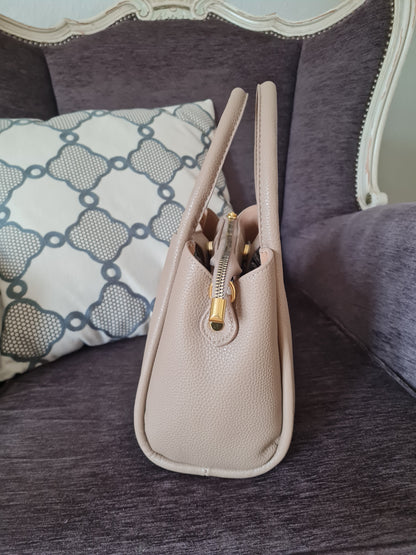 Handtasche Umhängetasche in Beige Schlicht Kunstleder Design