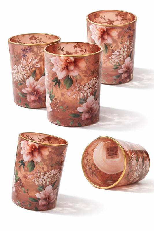 Windlicht Set in Altrosa mit Blumenprint von "Dutch Style" Teelicht Blumen