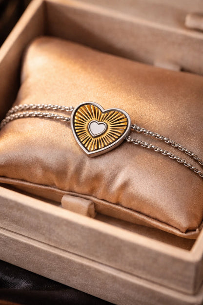 Armband Doppelgliedarmband Golden-Silbernes Herz Liebe Romantik Yehwang