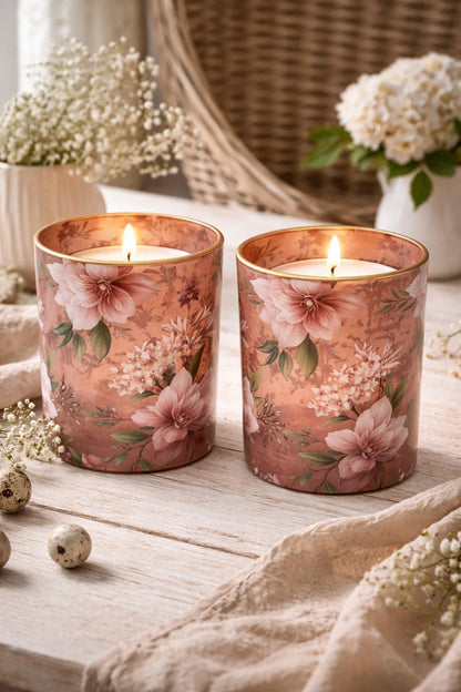 Windlicht Set in Altrosa mit Blumenprint von "Dutch Style" Teelicht Blumen