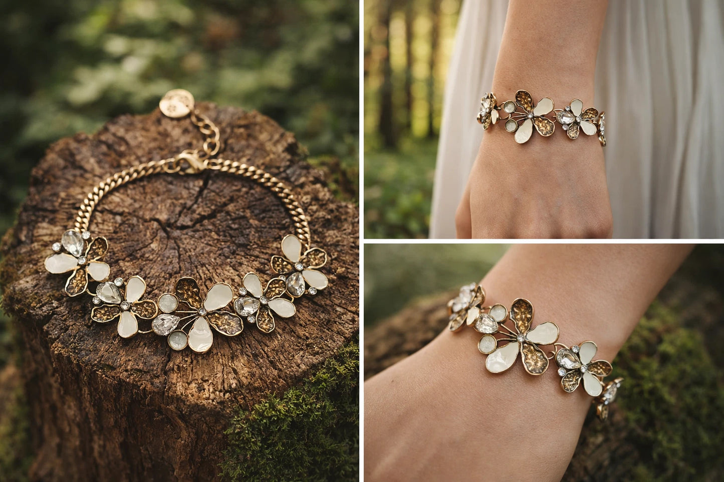 Armband Blossom Bijoux Stainless Steel Blumenmuster Süß goldfarben