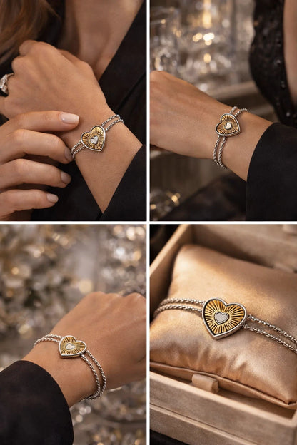 Armband Doppelgliedarmband Golden-Silbernes Herz Liebe Romantik Yehwang