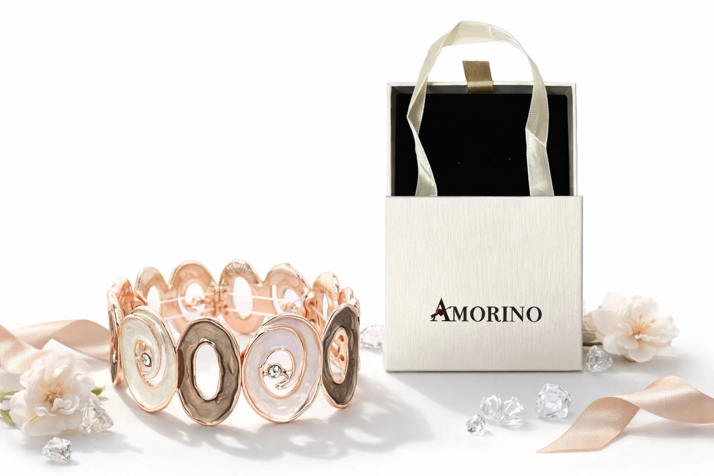 Armband elastisches Schneckenform Hellrosa Creme Beige Nickelfrei Amorino