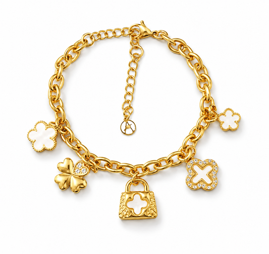 Bettelarmband Goldfarben Gliederkette Anhängern Glück Nickelfrei Amorino